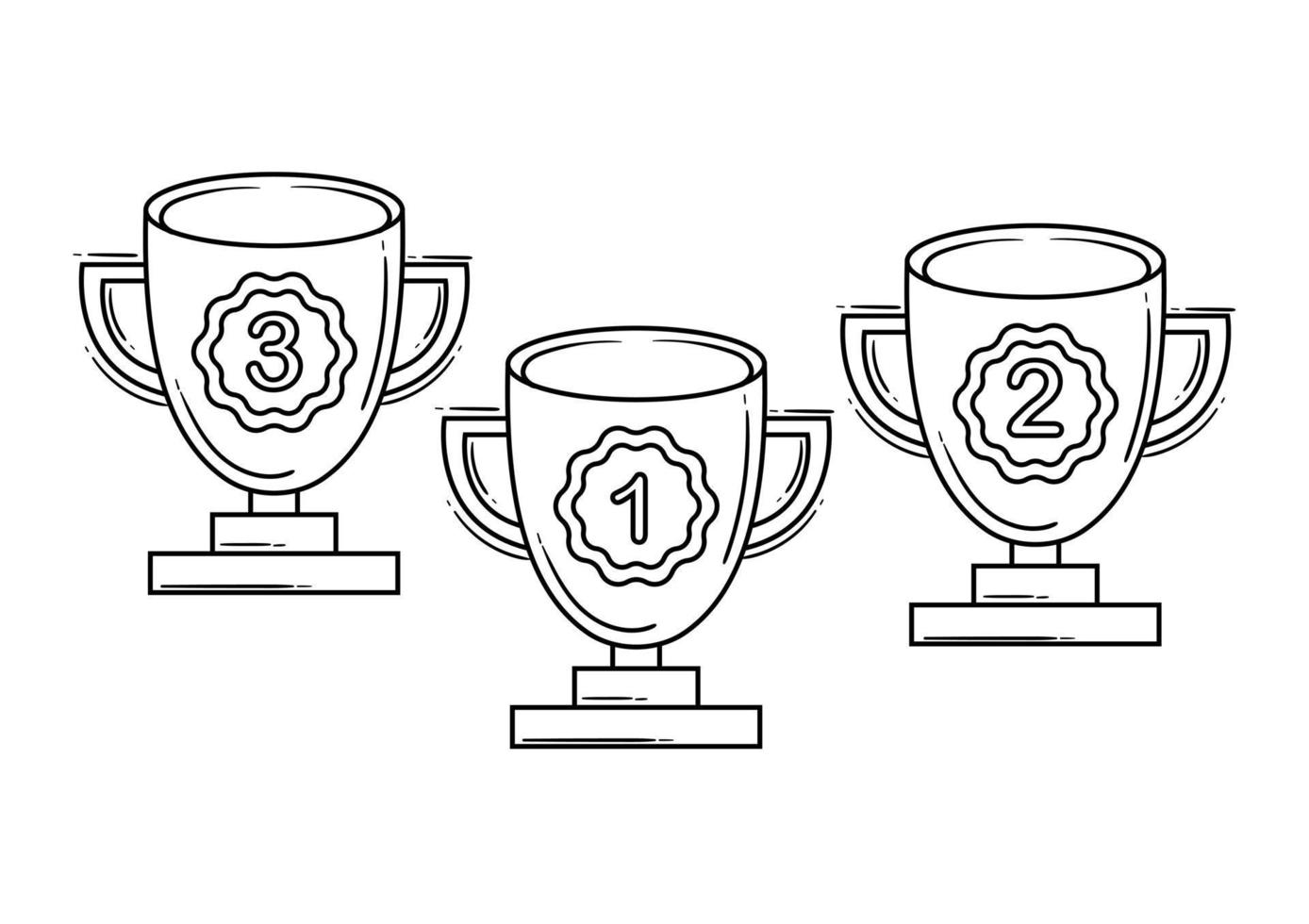 hand drawn 1st, 2nd and 3rd place trophies vector