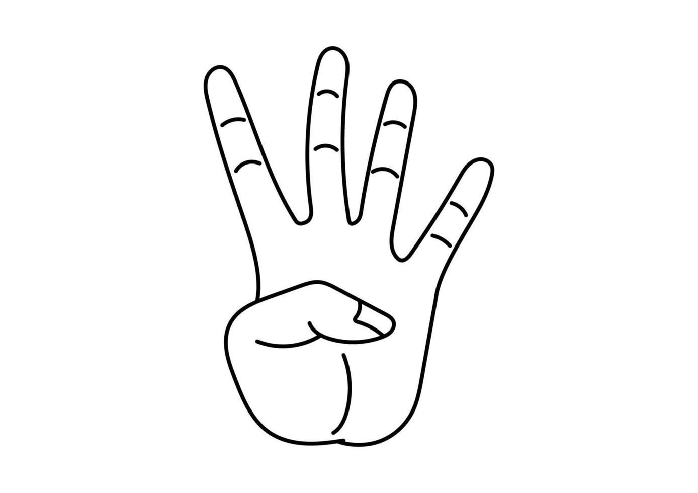 ilustración dibujada a mano de un dedo que muestra el número cuatro vector
