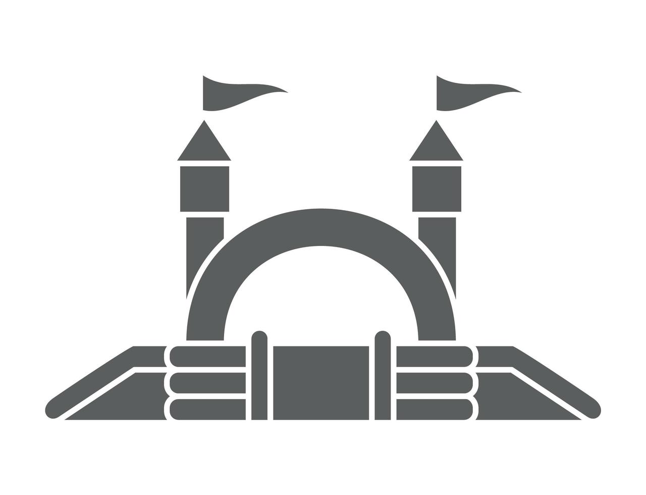 Bouncy inflatable castle. Tower and equipment for child playground. Jumping house sign. Glyph vector silhouette icon