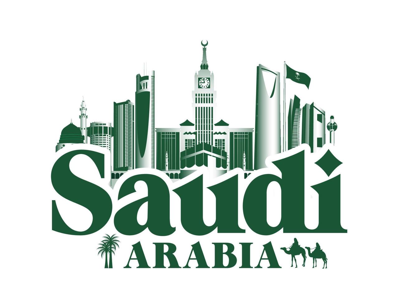 Reino de arabia saudita edificios famosos vector de fondo. ilustración vectorial editable