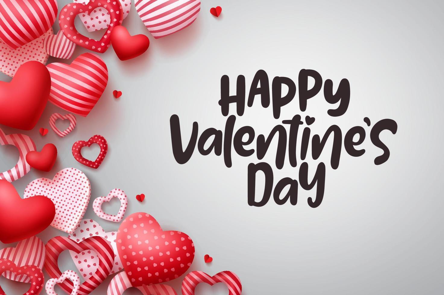 Valentines vector background. Happy valentines day greeting text with red hearts elements in white wooden texture background. Vector illustration.