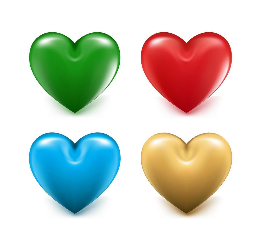 Sets of 3D Colorful Mesh Hearts. Editable Vector Illustration