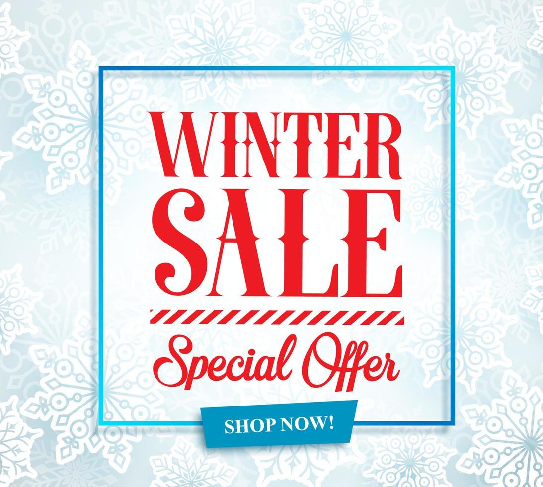 Winter sale vector banner design for season promotion with typography text and snowflakes in white background. Vector illustration.