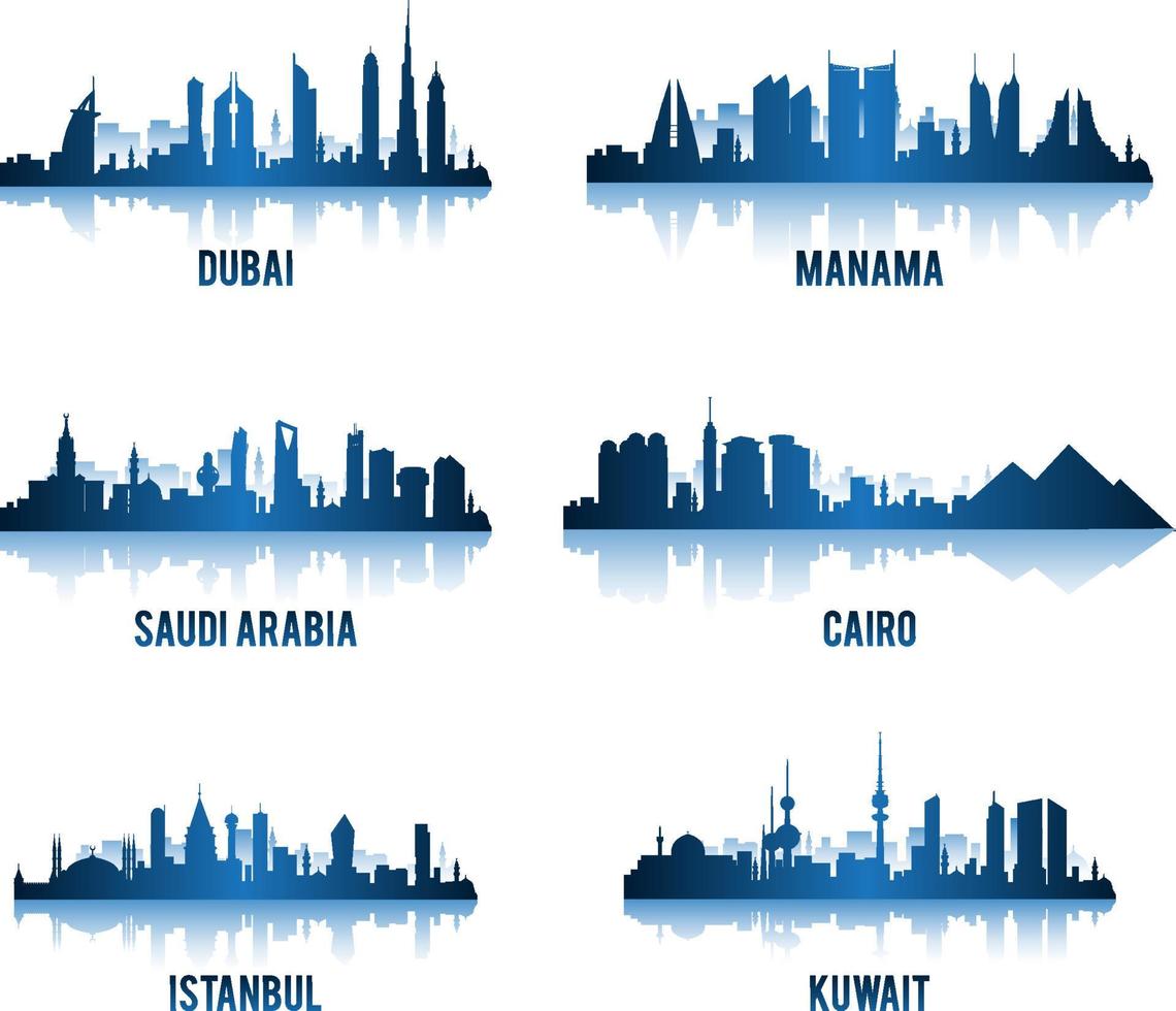 Set of Cities in Middle East Famous Buildings. Editable Vector Illustration