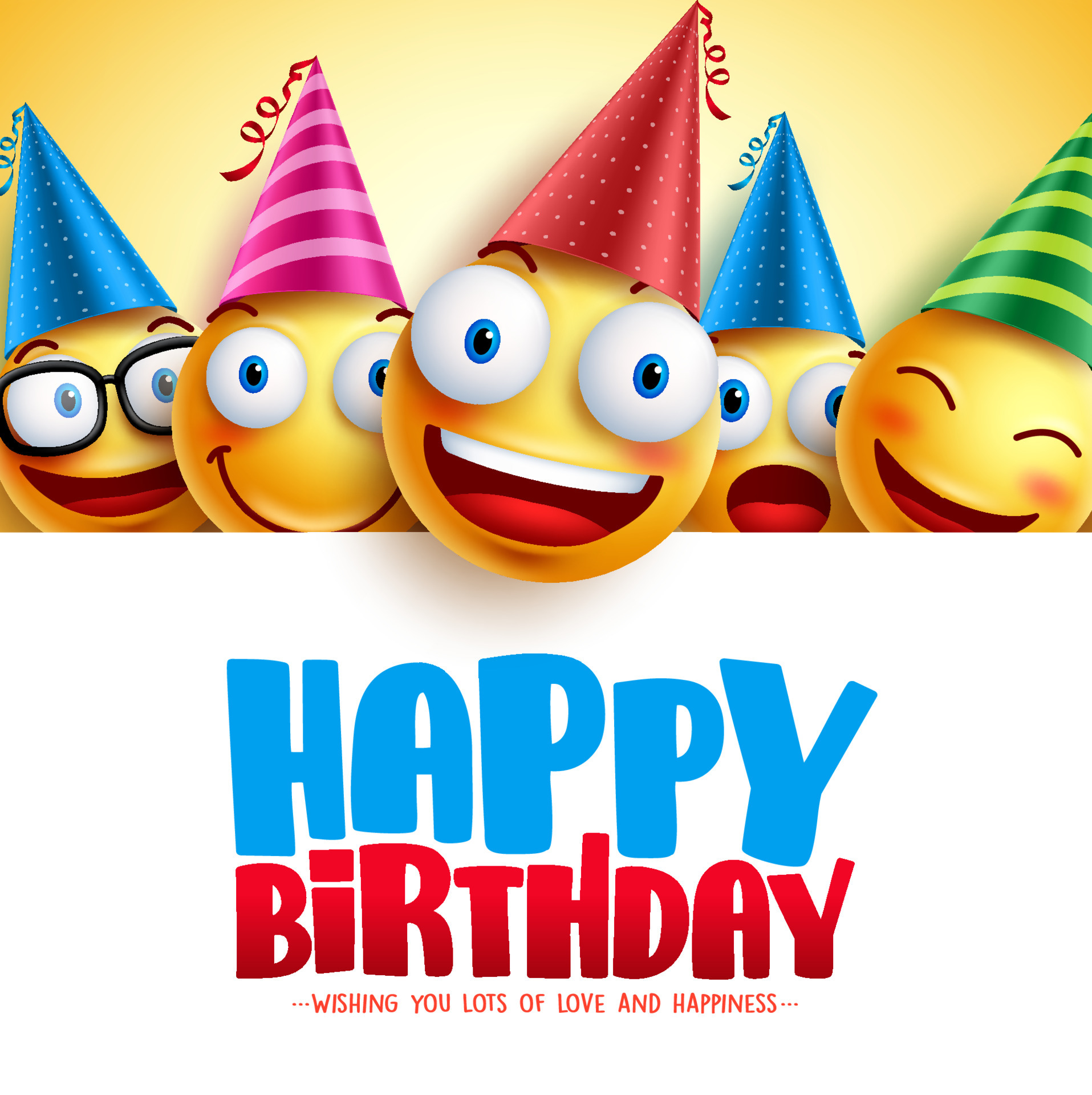 Happy birthday vector background design with yellow funny and happy ...