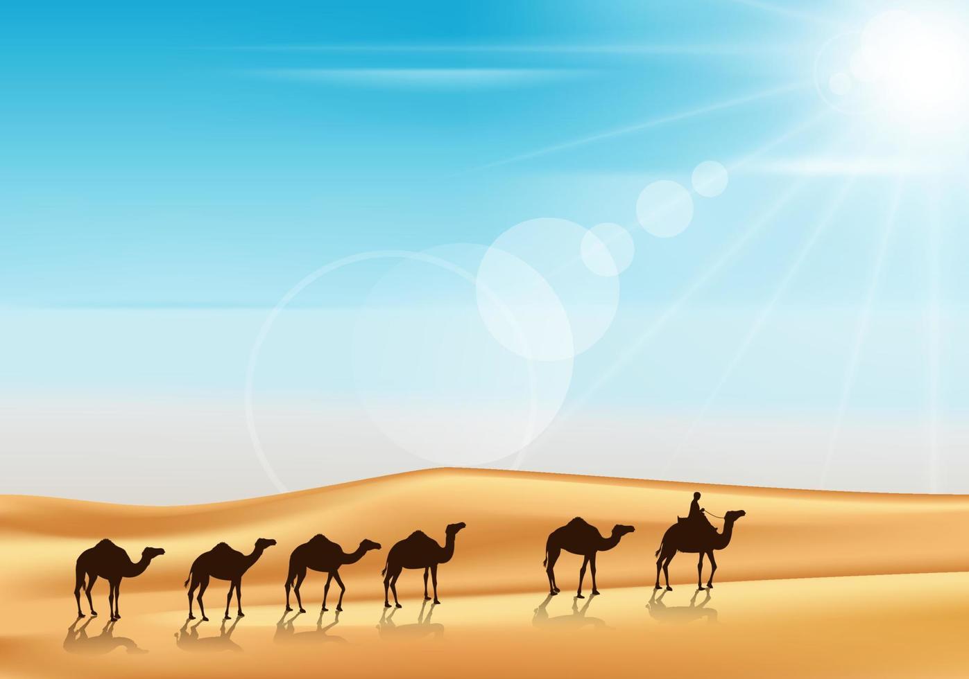 The Three Kings Riding with Camels in the Desert Guided with the Star Going to Bethlehem to See New Born Jesus. Editable Vector Illustration