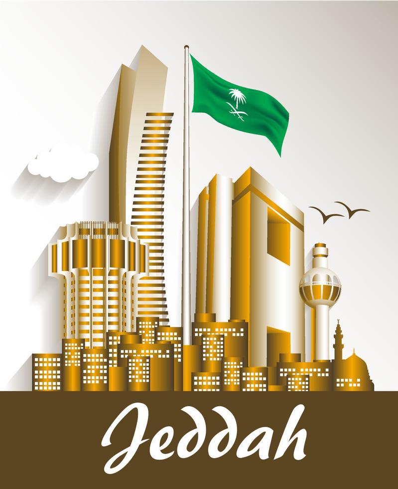 City of Jeddah Saudi Arabia Famous Buildings. Editable Vector Illustration