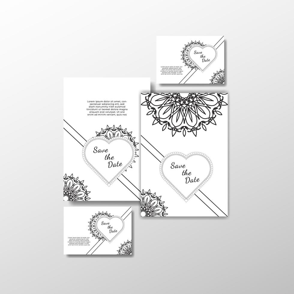 Save The Date invitation card design in henna tattoo style. Decorative mandala for print, poster, cover, brochure, flyer, banner vector