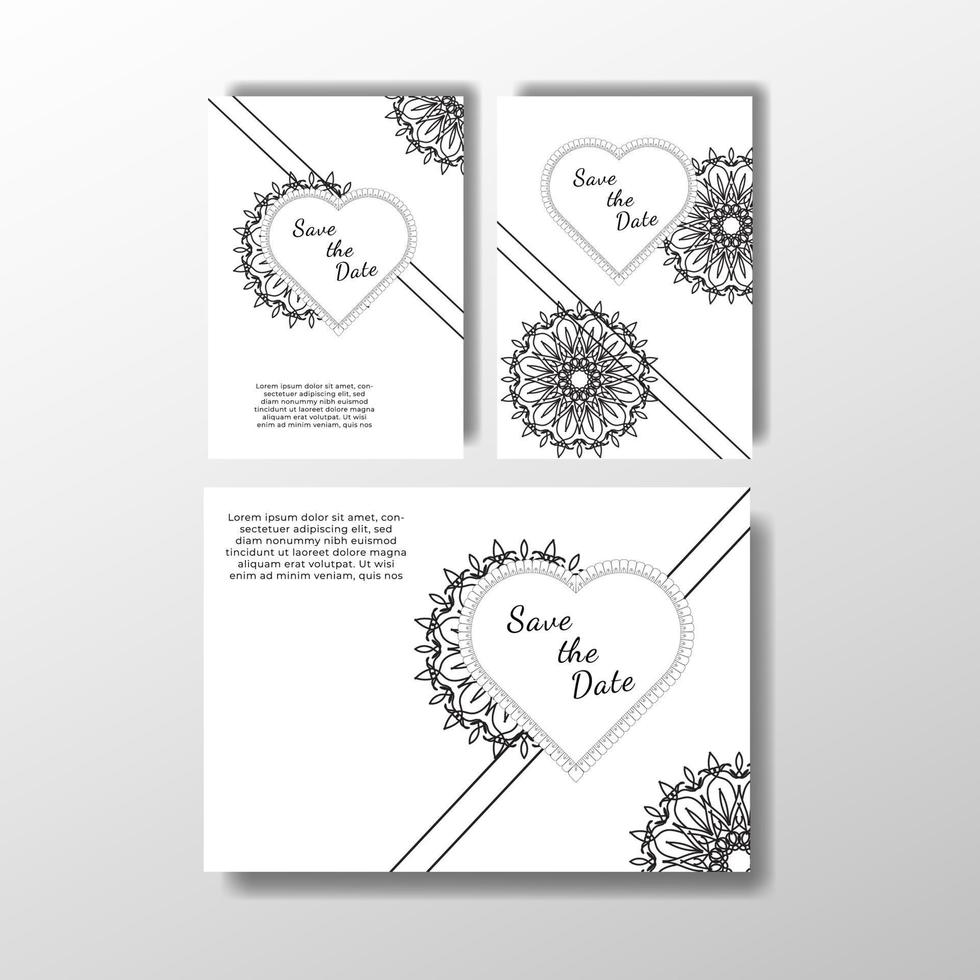 Save The Date invitation card design in henna tattoo style. Decorative mandala for print, poster, cover, brochure, flyer, banner vector