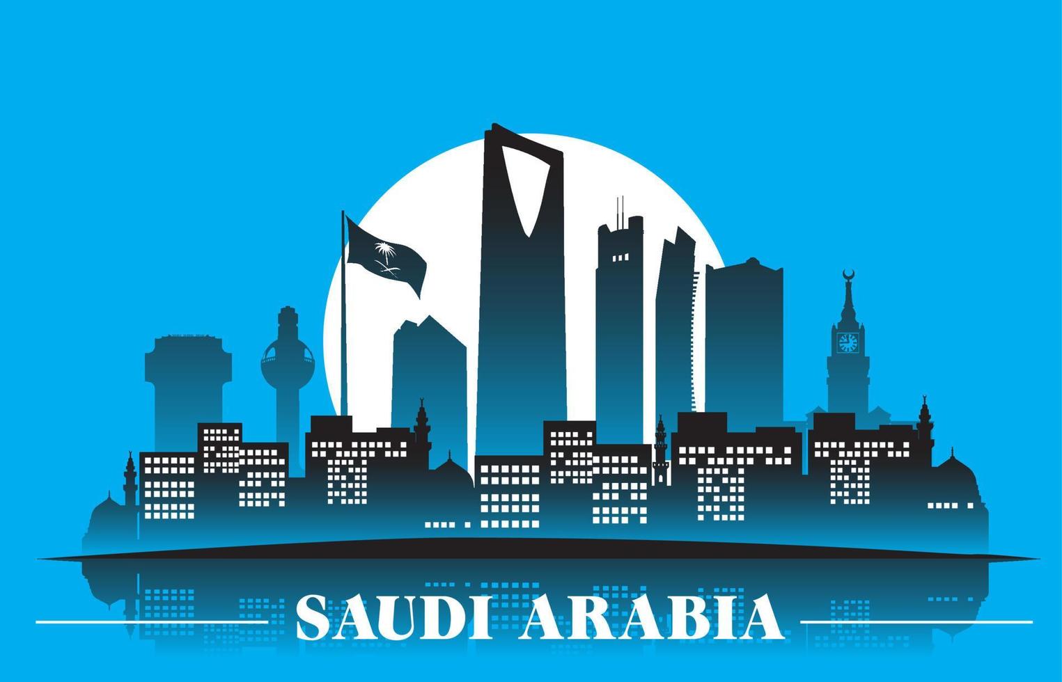 Reino de arabia saudita edificios famosos vector de fondo. ilustración vectorial editable