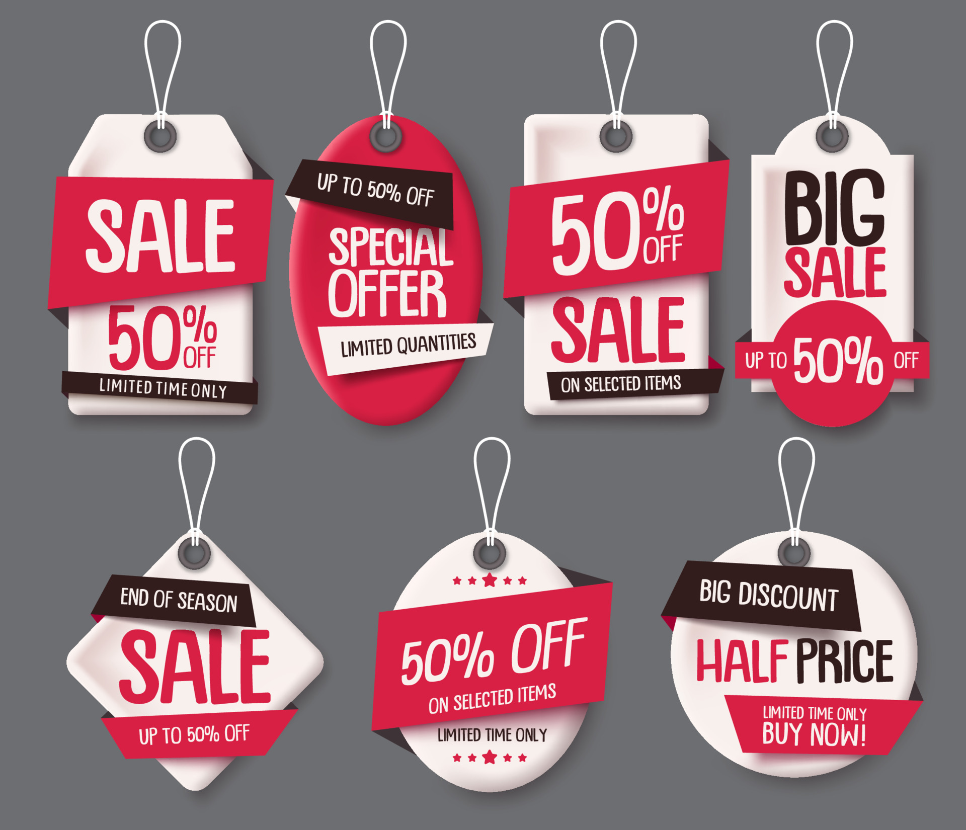 Sale tags paper cut template vector set. Price tags label with sale and
