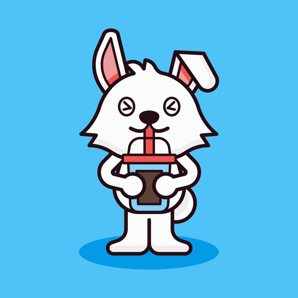 Rabbit Drinking Bubble Tea Mascot Illustration vector