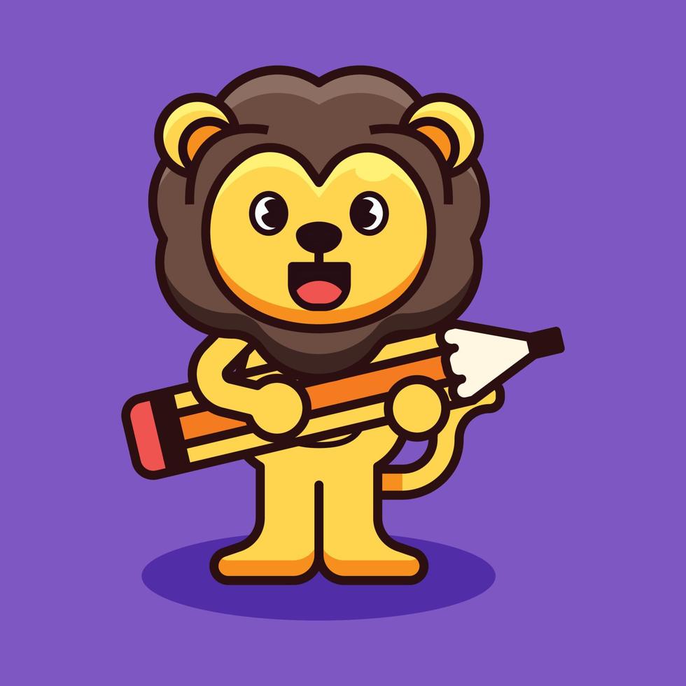 león que sostiene la ilustración de la mascota del lápiz vector
