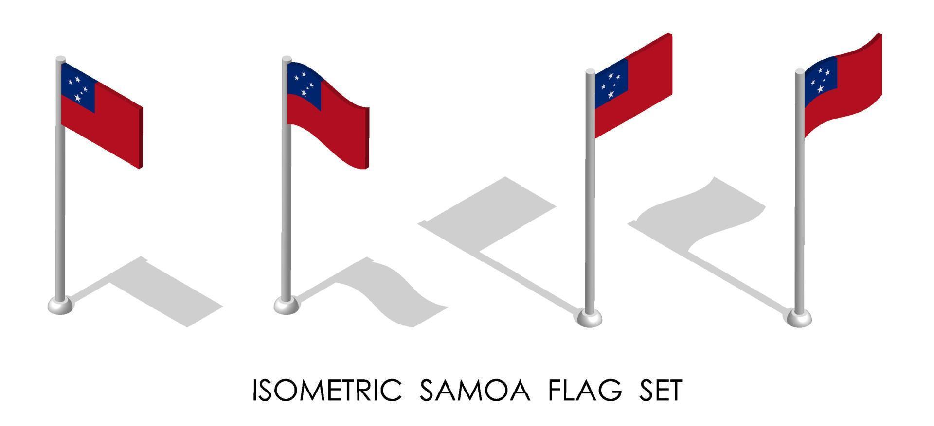 isometric flag of SAMOA in static position and in motion on flagpole. 3d vector
