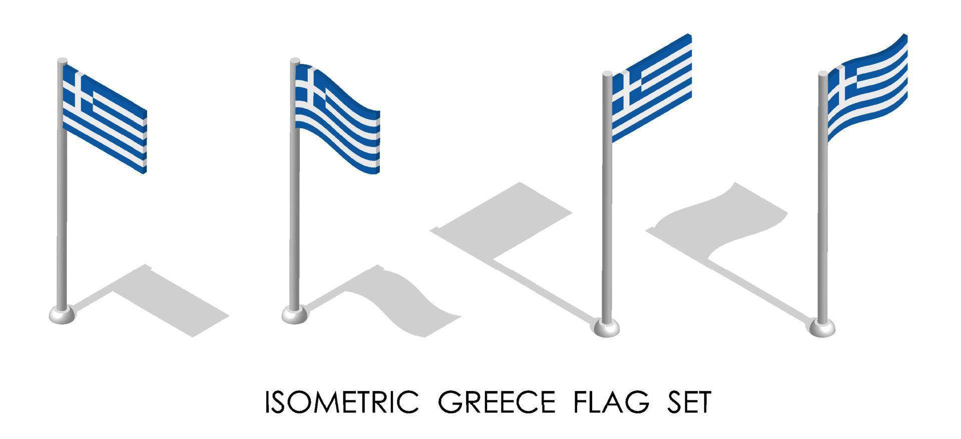 isometric flag of GREECE in static position and in motion on flagpole. 3d vector