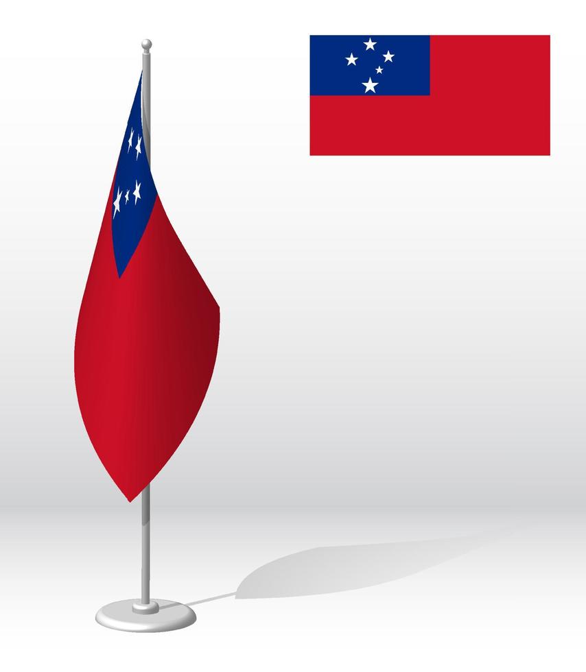 SAMOA flag on flagpole for registration of solemn event, meeting foreign guests. National independence day of SAMOA. Realistic 3D vector on white