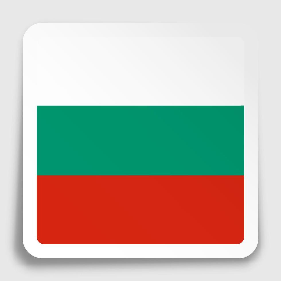 icono de la bandera de bulgaria en la etiqueta engomada cuadrada de papel con sombra. botón para aplicación móvil o web. vector