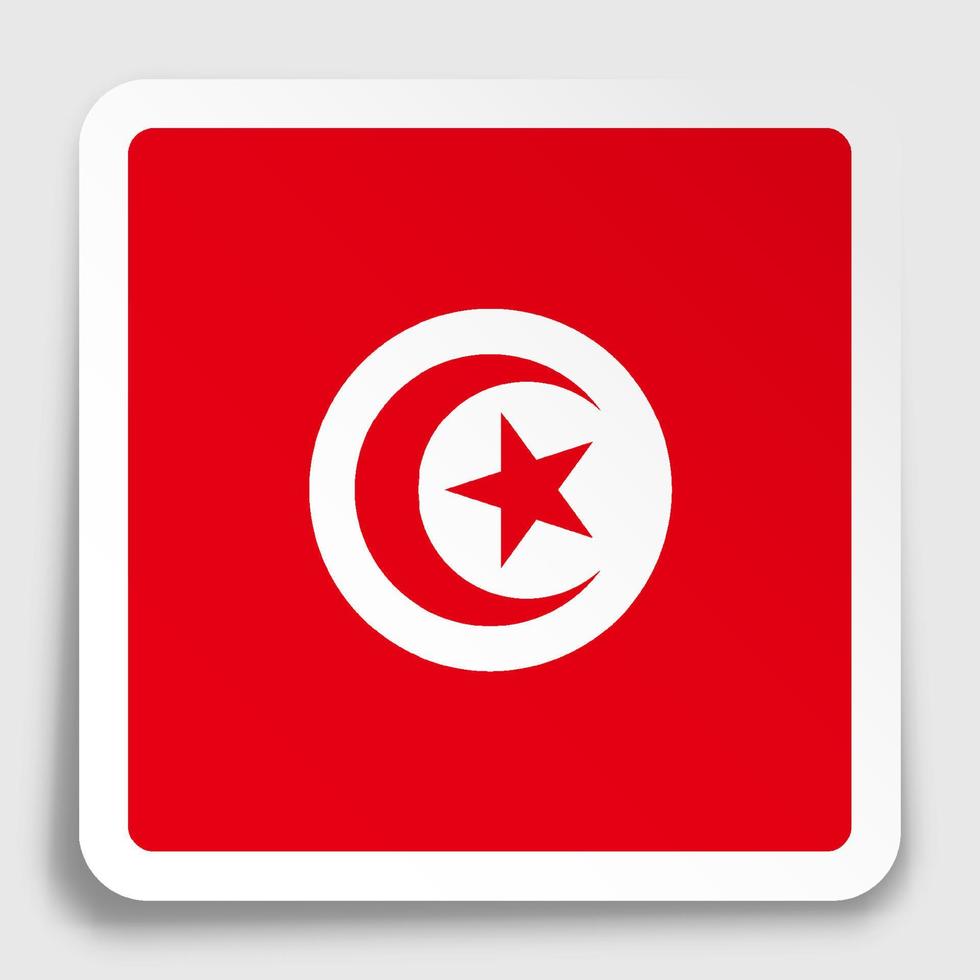 Republic of Tunisia flag icon on paper square sticker with shadow. Button for mobile application or web. Vector