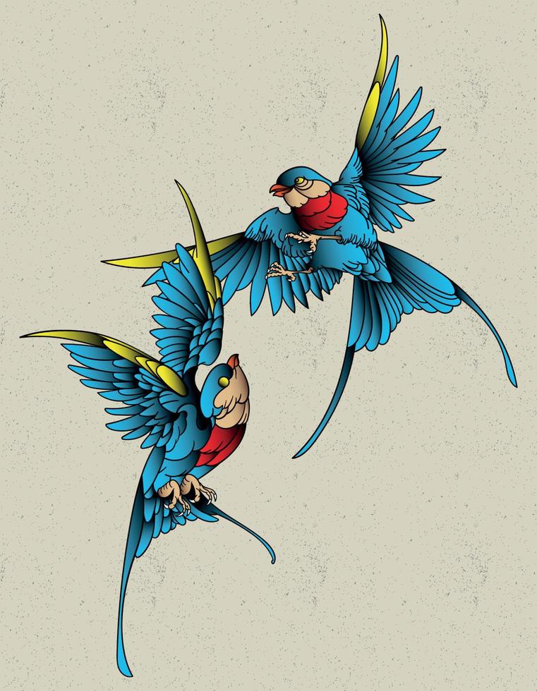 sparrow couple tattoo vector