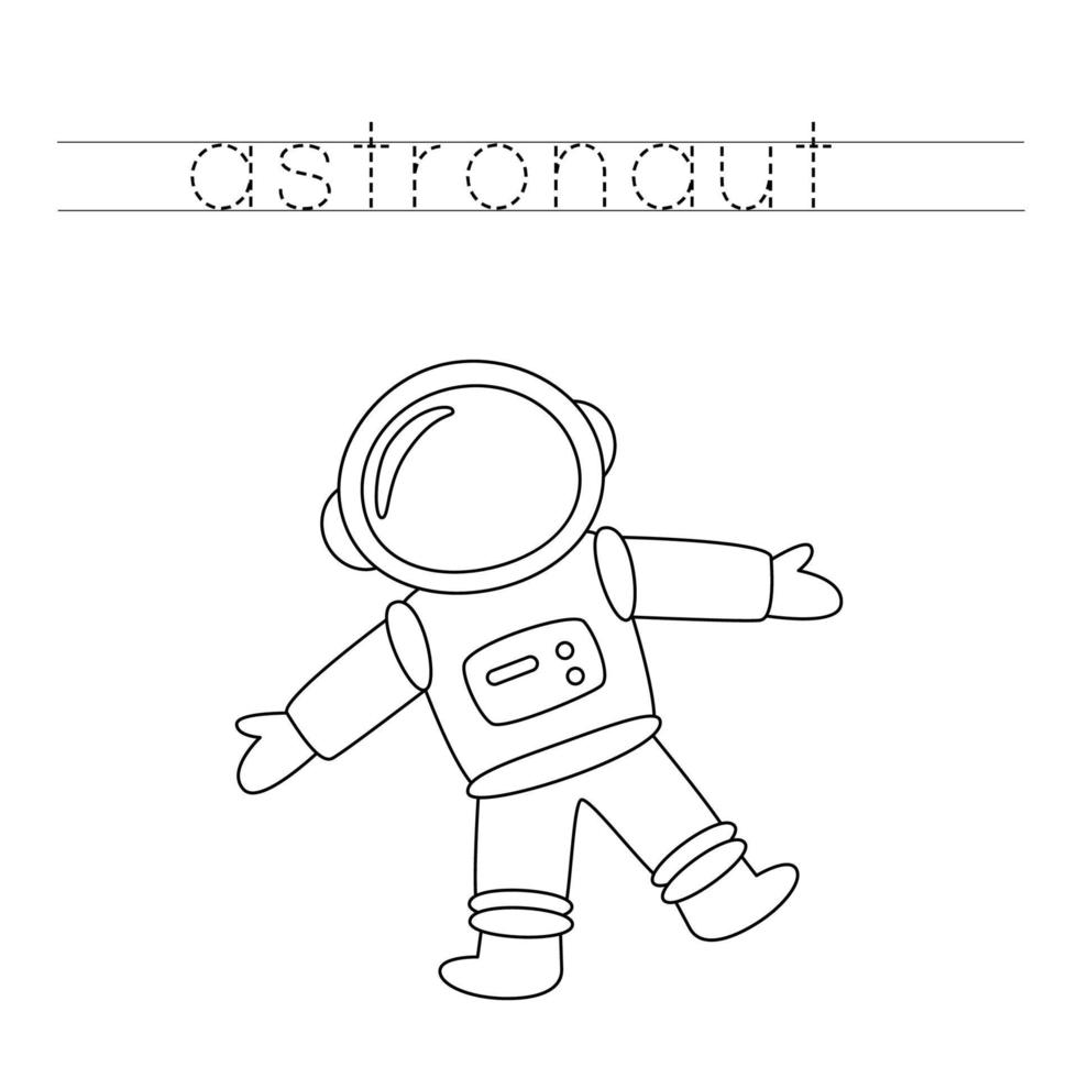 Trace the letters and color astronaut. Handwriting practice for kids. vector