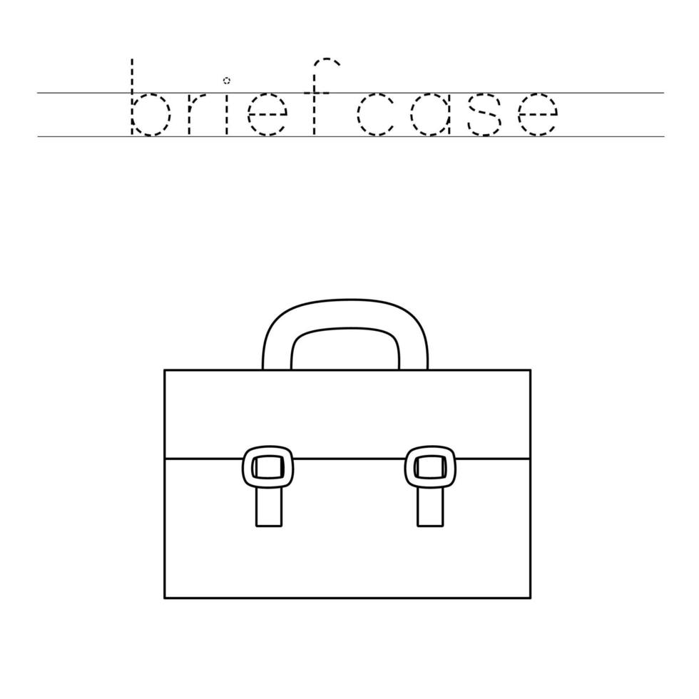 Trace the letters and color briefcase. Handwriting practice for kids. vector