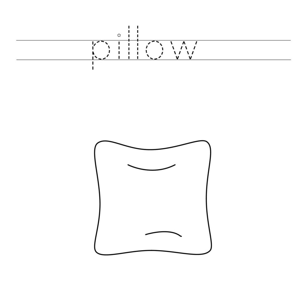 Trace the letters and color cartoon pillow. Handwriting practice for kids. vector