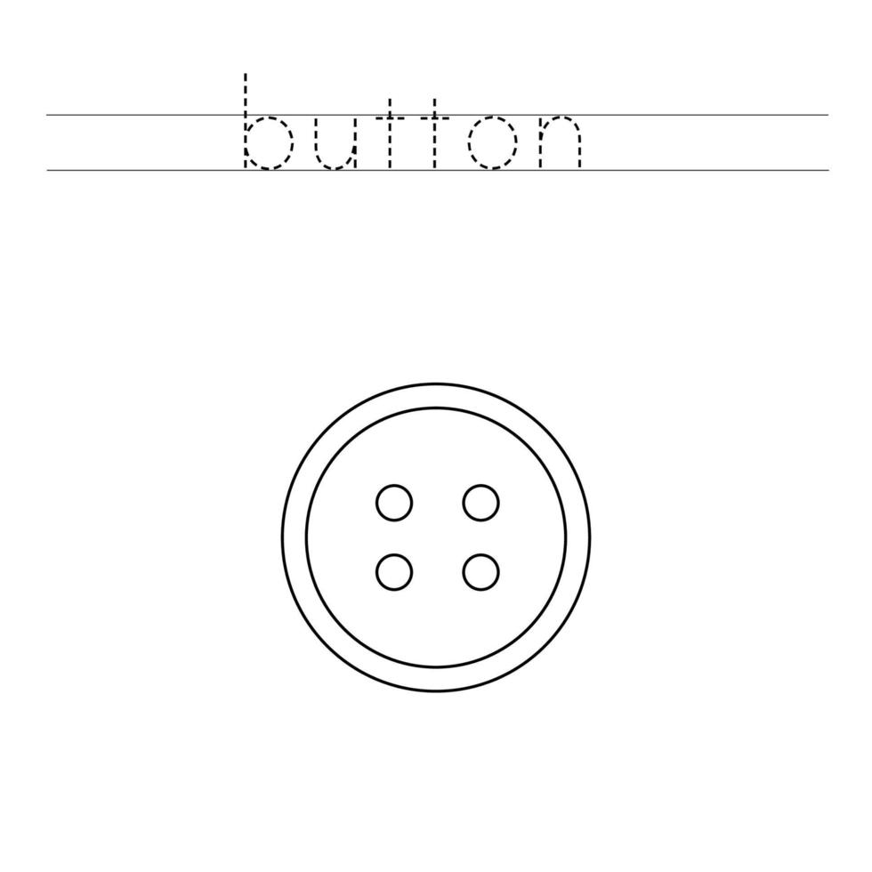 Trace the letters and color cartoon button. Handwriting practice for kids. vector