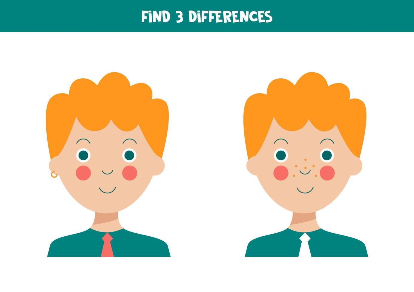 Find three differences between two cute boys. vector