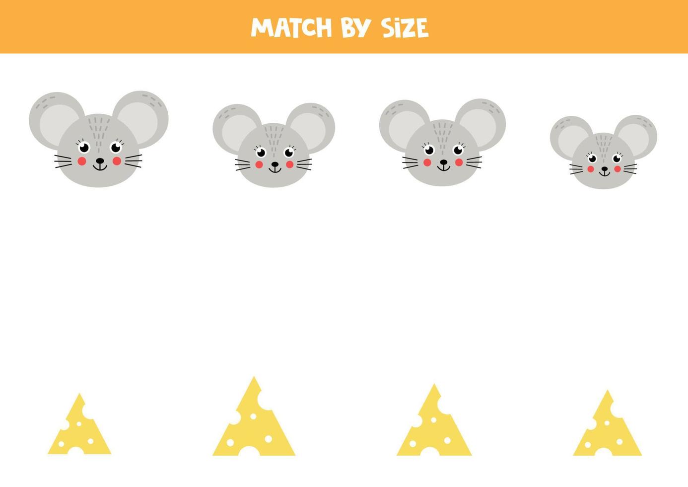 Matching game for preschool kids. Match mice and cheese by size. vector