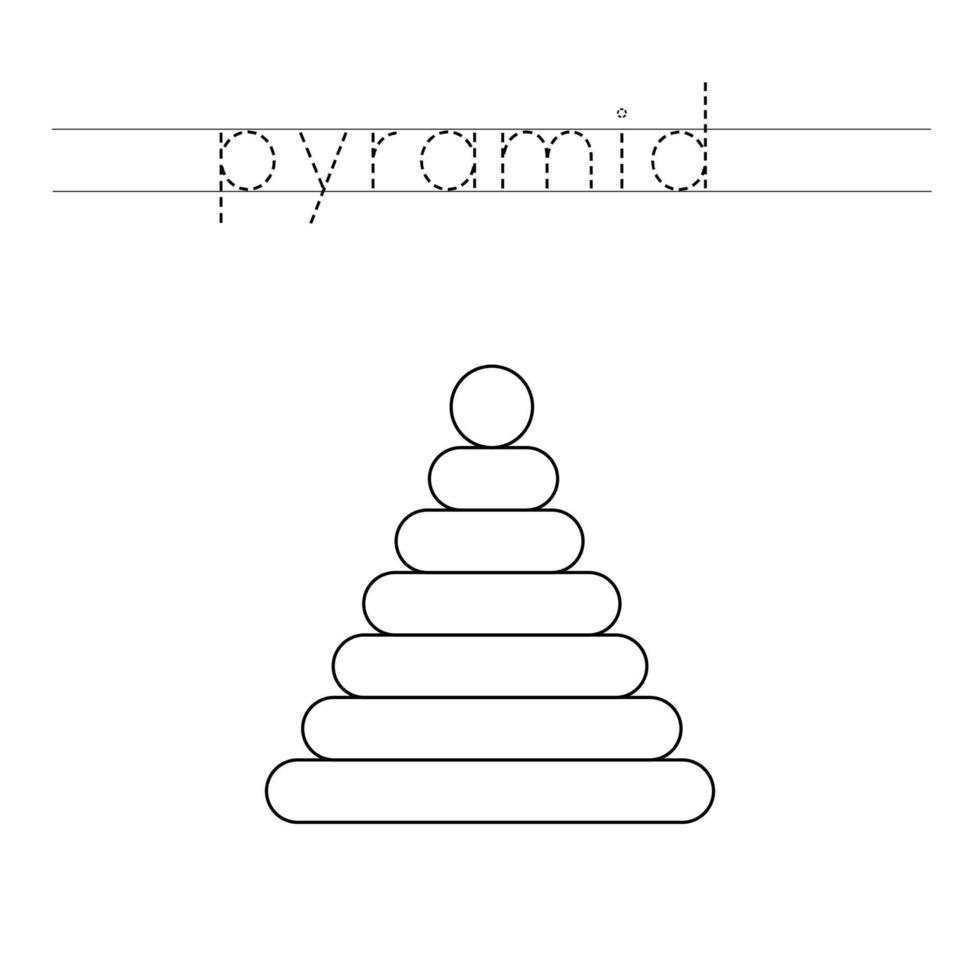 Trace the letters and color pyramid. Handwriting practice for kids. vector