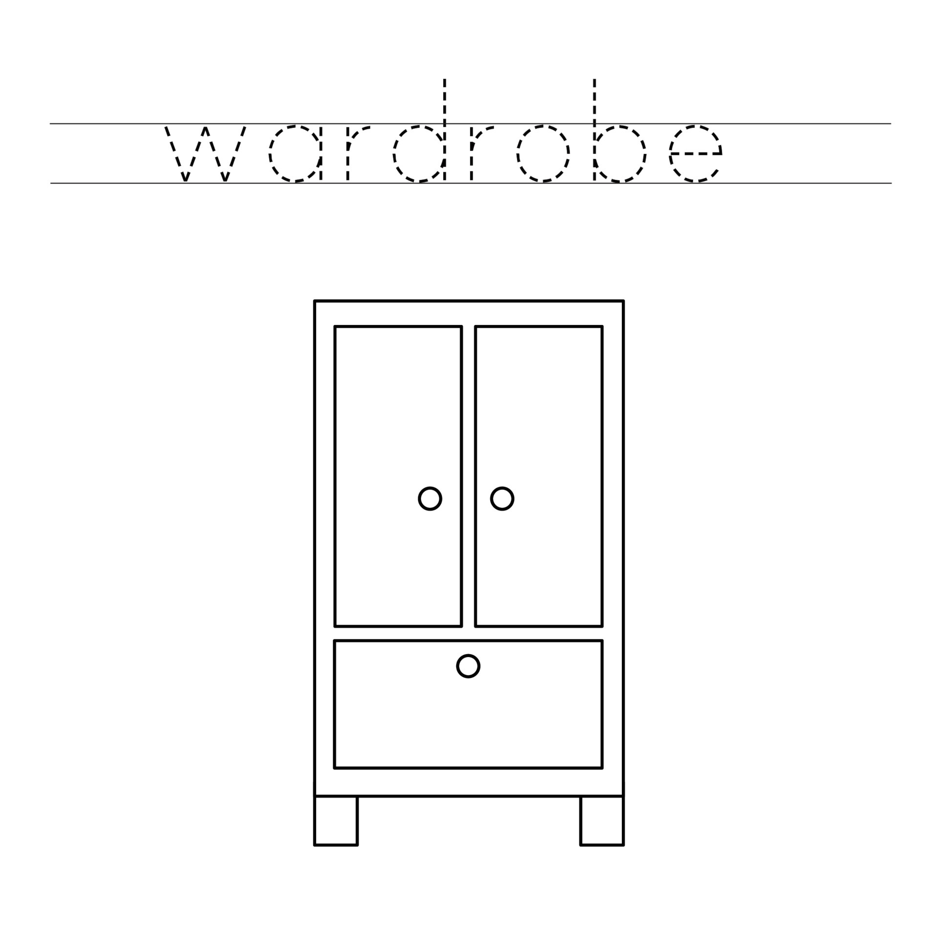 Trace the letters and color cartoon wardrobe. Handwriting practice for