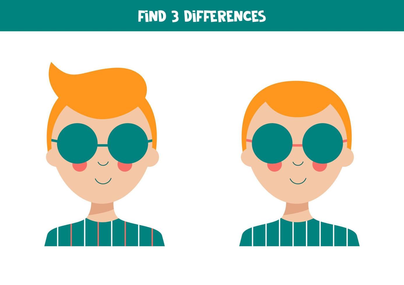 Encuentra 3 diferencias entre dos chicos guapos. vector