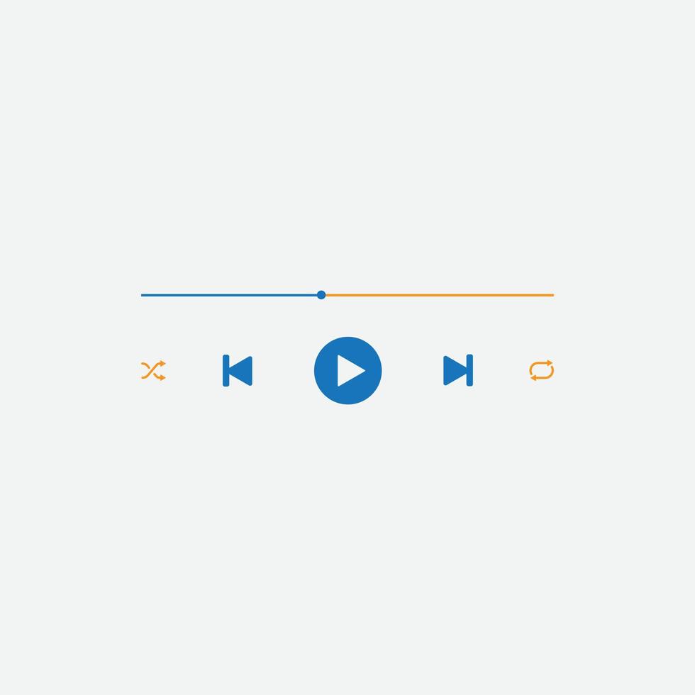 icono de reproductor de música multimedia en vector. reproducción moderna de la aplicación de música. navegación multimedia en el dispositivo de teléfono inteligente. vector libre. color azul y naranja