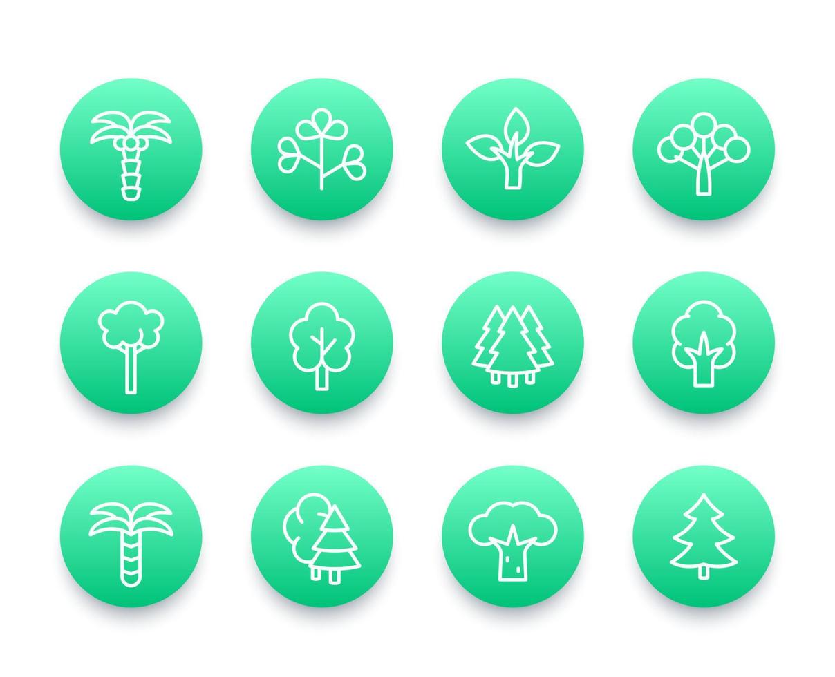 Trees line icons pack vector