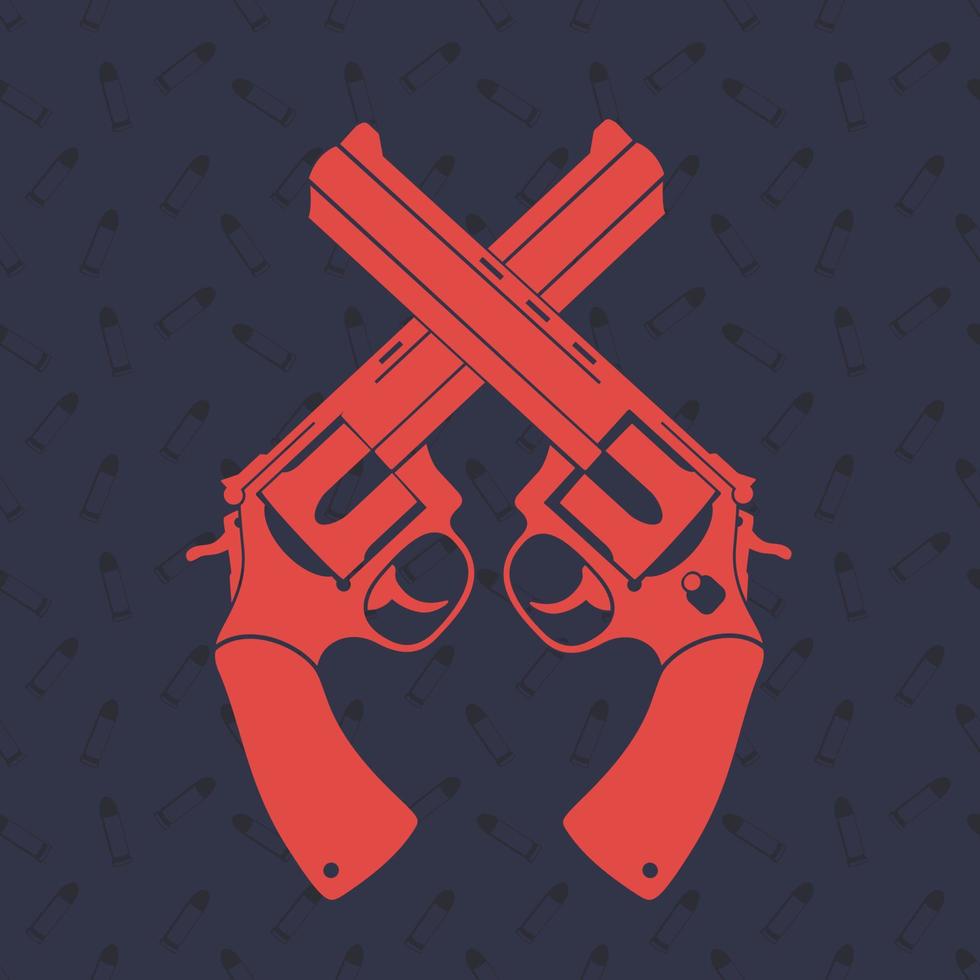 crossed revolvers over dark background with pattern, vector illustration