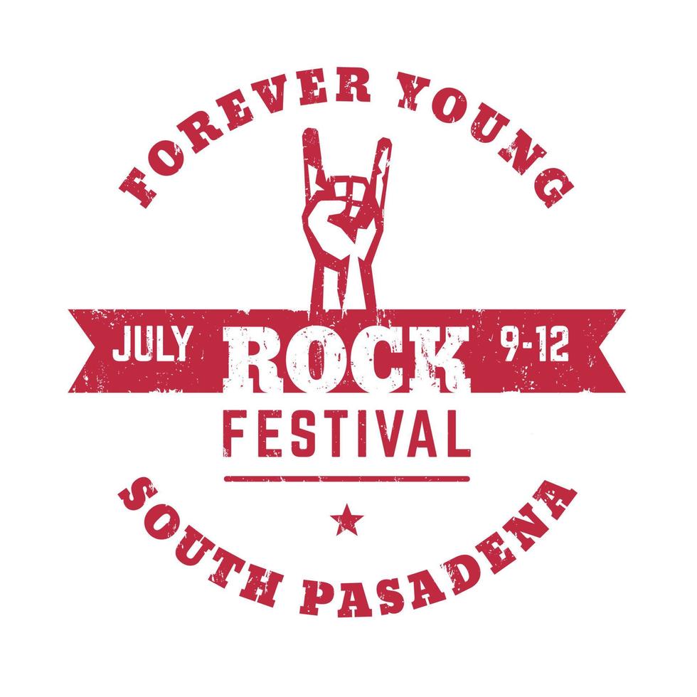 rock festival poster template, t-shirt design with hand-horn, popular rock-concert gesture, on white, vector illustration