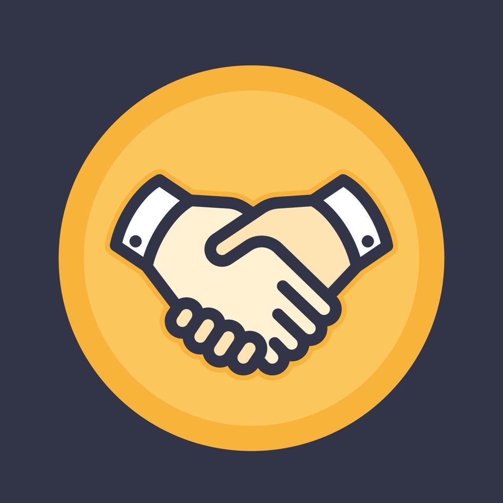 handshake icon, deal, partnership, shaking hands, agreement vector pictogram in flat style with outline