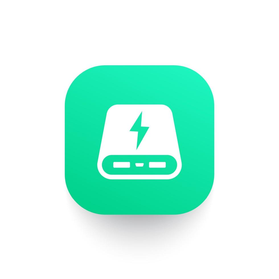 Icono de banco de energía, pictograma de cargador portátil en forma verde vector