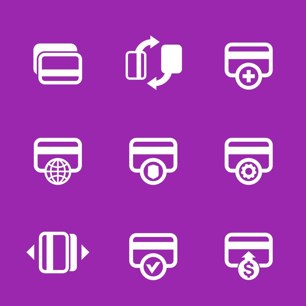 credit cards icons set for internet banking app, secure payments and transactions, processing, add funds vector