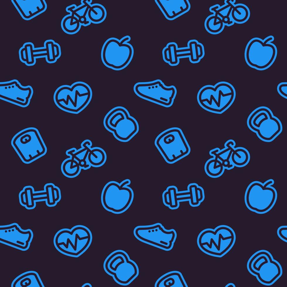 patrón de fitness, fondo transparente con iconos azules vector