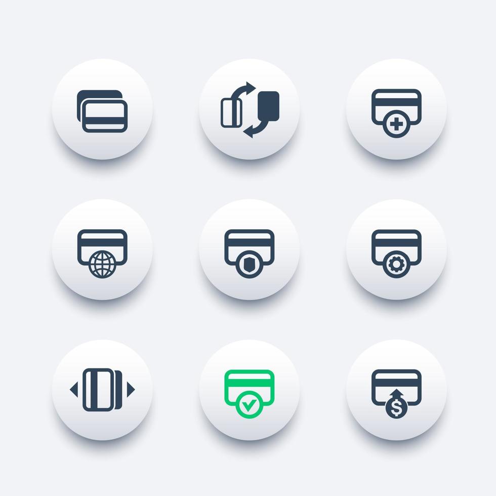 credit cards icons set for mobile banking app, secure payment, add new card, processing vector