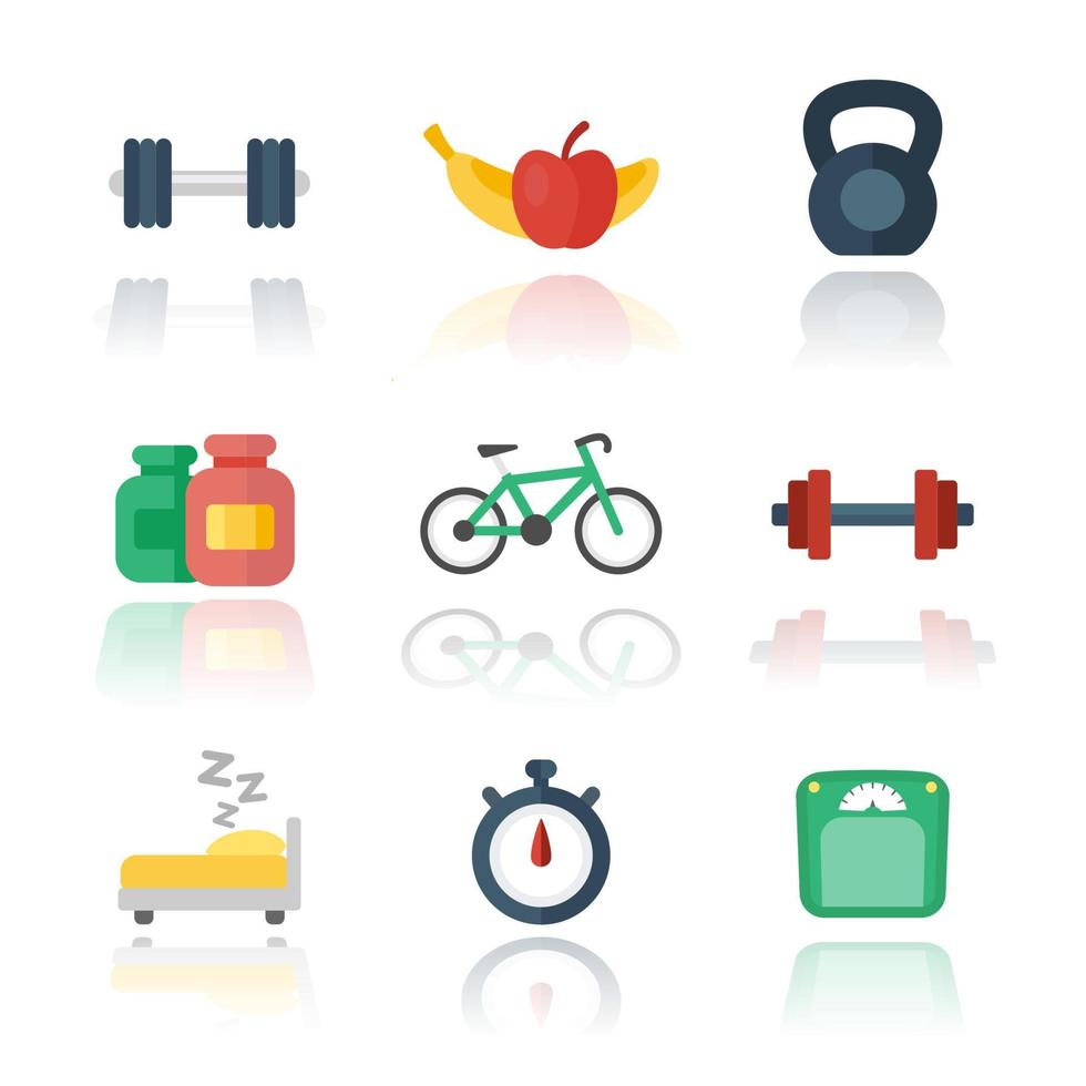 Fitness, gym flat icons over white, vector illustration