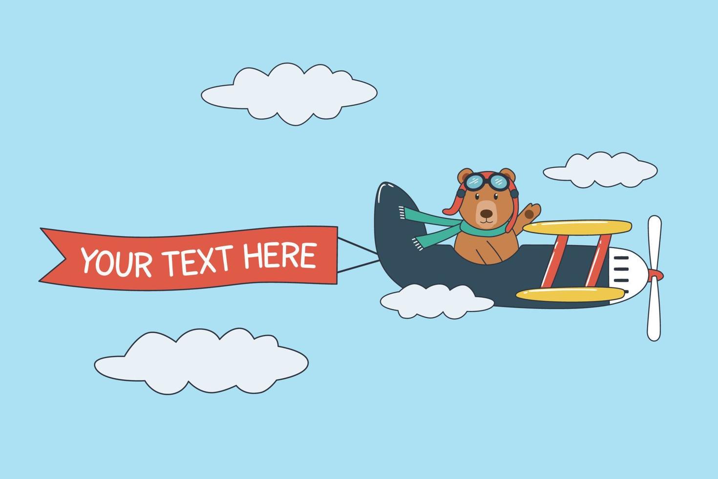 Bear flying in the sky on plane with banner vector