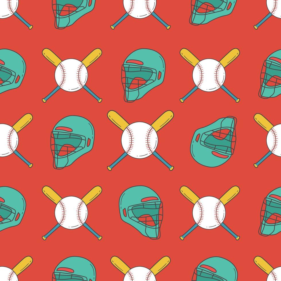 Baseball Seamless Pattern. Catcher Helmet, Bat, and Ball Pattern vector