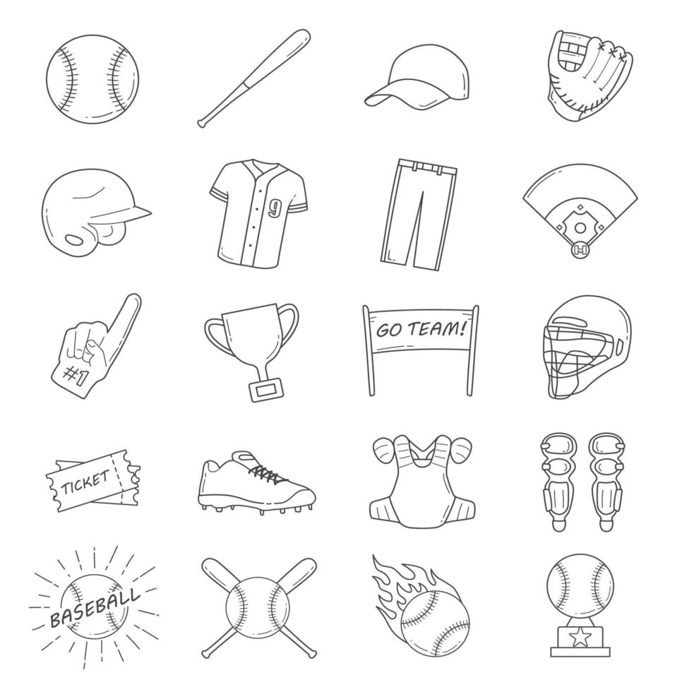 iconos de contorno de béisbol vector