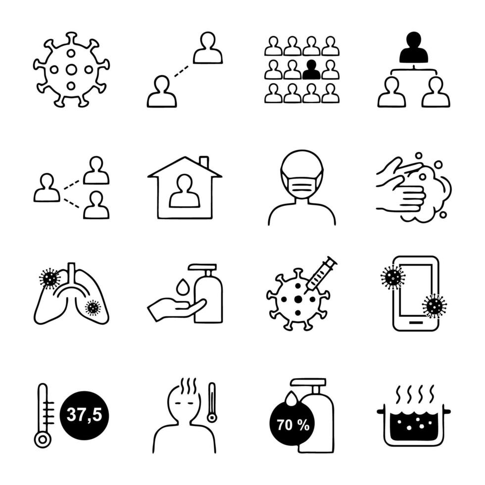 Flu icons set. Collection of linear simple web icons such as medical mask, flu virus, symptoms, treatment, prevention, antiseptic, coronavirus infection and other. Editable vector stroke.