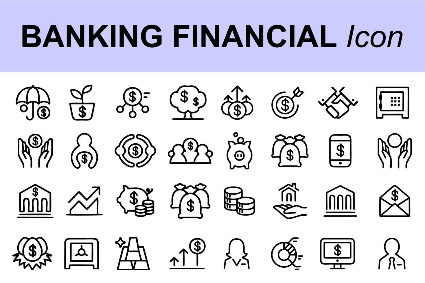 dinero o conjunto de iconos de vector financiero. moneda de dólar, pila de dinero, billetera, símbolos de finanzas de billetes.