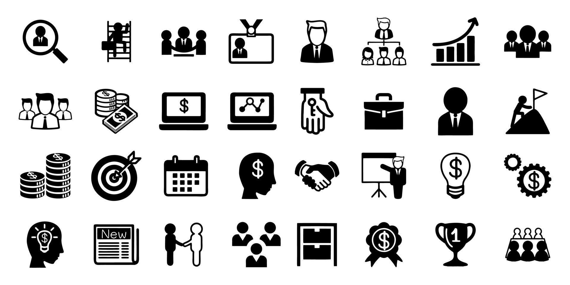conjunto de iconos de negocios. iconos para negocios, administración, finanzas, estrategia, marketing. vector