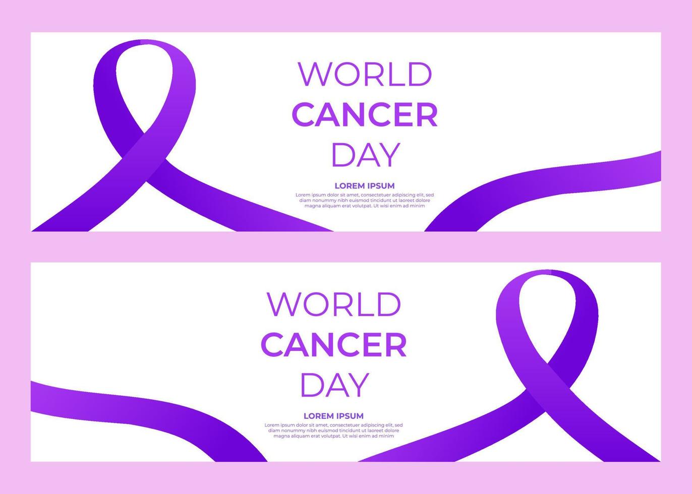 banner horizontal de cinta morada del día mundial del cáncer vector