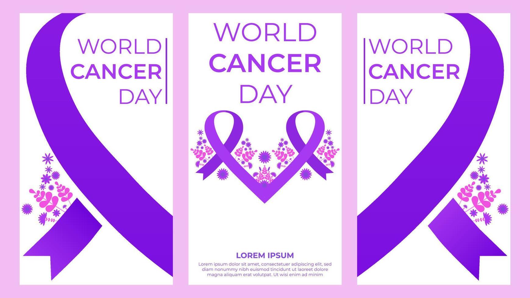 world cancer day purple ribbon illustration social media stories design vector